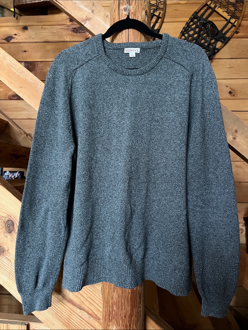 Merino Grey Crew Neck Sweater Mens Large